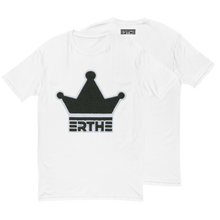 Load image into Gallery viewer, White t-shirt with black crown logo and 'ERTHE' text on a white background